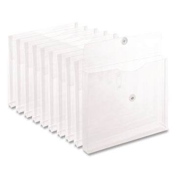 Moisture Resistant Expanding Wallet, 1" Expansion, 1 Section, String-and-Button Closure, Letter Size, Clear, 10/Pack
