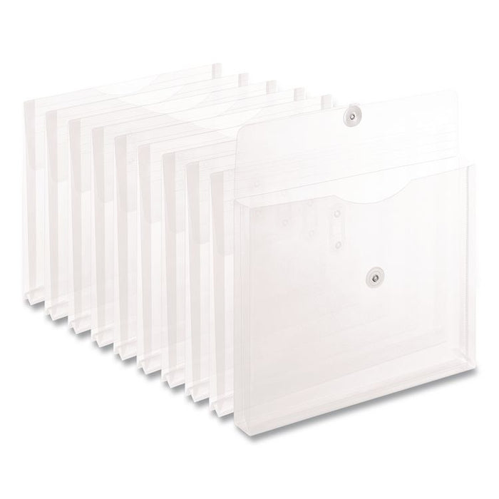Moisture Resistant Expanding Wallet, 1" Expansion, 1 Section, String-and-Button Closure, Letter Size, Clear, 10/Pack