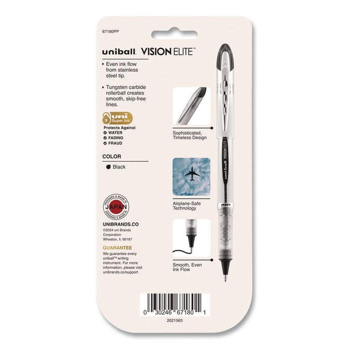 VISION ELITE Rollerball Pen, Stick, Bold 0.8 mm, Black Ink, White/Black/Clear Barrel, 4/Pack