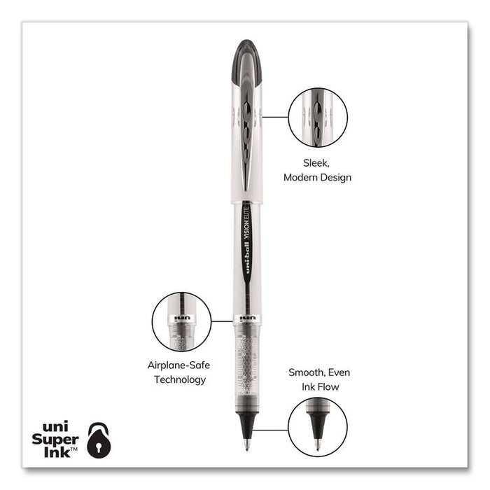VISION ELITE Rollerball Pen, Stick, Bold 0.8 mm, Black Ink, White/Black/Clear Barrel, 4/Pack