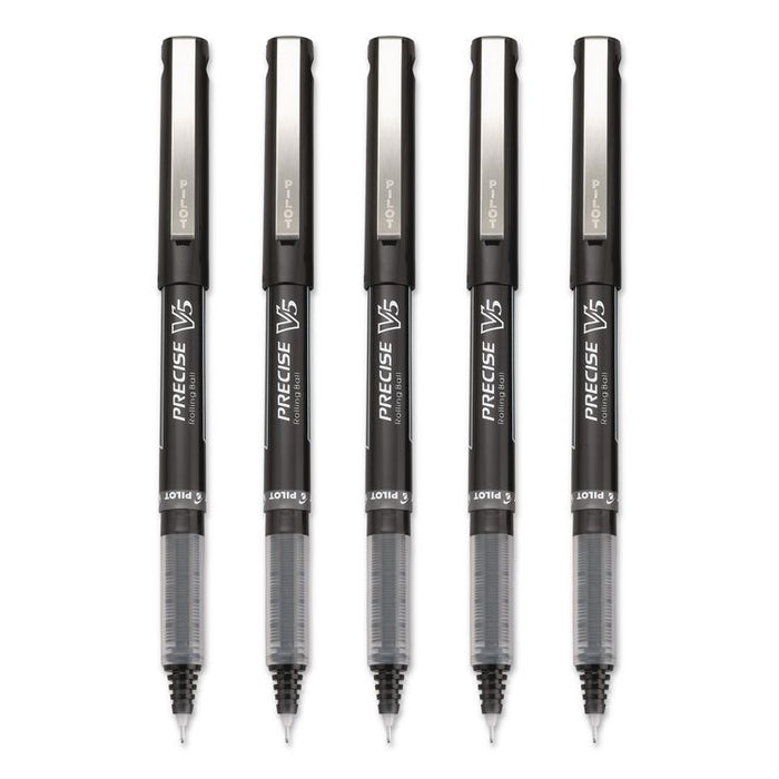 Precise V5 Rollerball Pen, Stick, Extra-Fine 0.5 mm, Black Ink, Black/Clear Barrel, 5/Pack