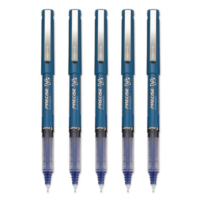 Precise V5 Rollerball Pen, Stick, Extra-Fine 0.5 mm, Blue Ink, Blue/Clear Barrel, 5/Pack
