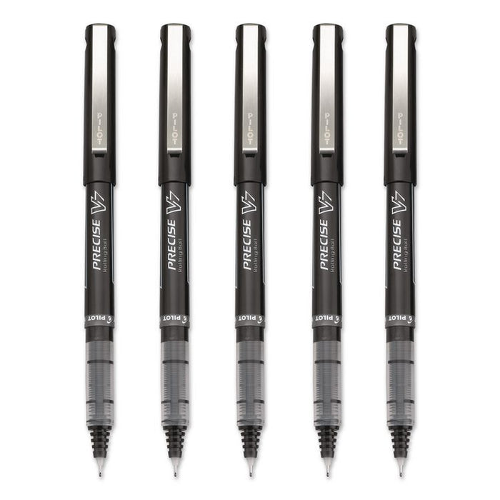 Precise V7 RollerBall Pen, Stick, Fine 0.7 mm, Black Ink, Black/Clear Barrel, 5/Pack