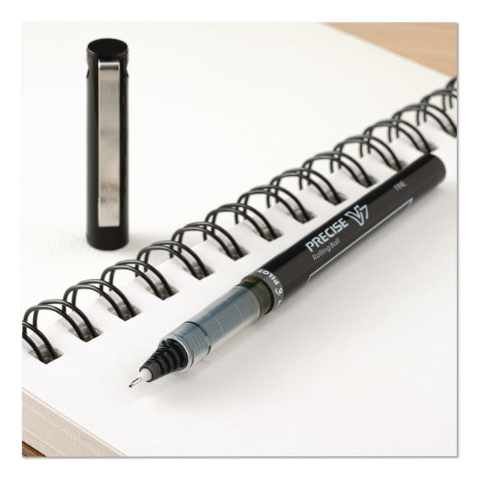 Precise V7 RollerBall Pen, Stick, Fine 0.7 mm, Black Ink, Black/Clear Barrel, 5/Pack
