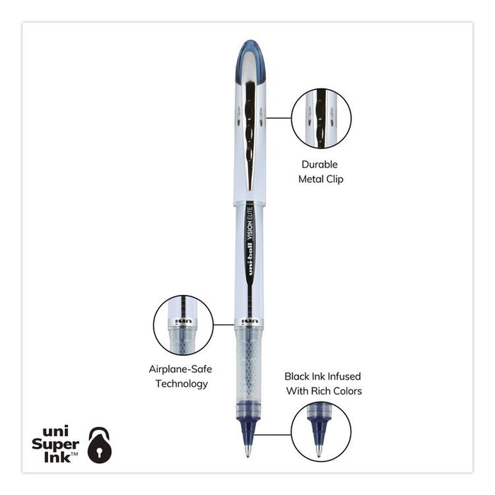 VISION ELITE BLX Series Hybrid Gel Pen, Stick, Bold 0.8 mm, Blue-Infused Black Ink, White/Blue/Clear Barrel, 4/Pack