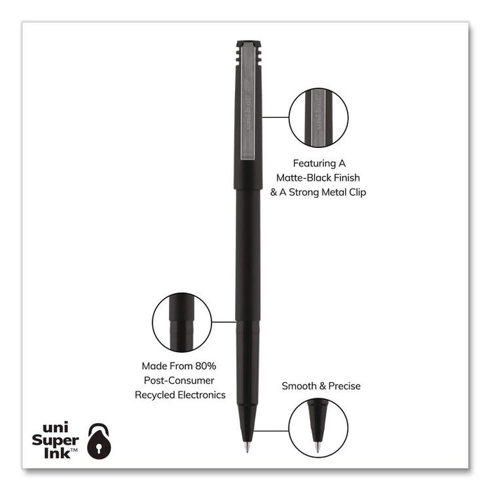 Rollerball Pen, Stick, Micro 0.5 mm, Black Ink, Black Barrel