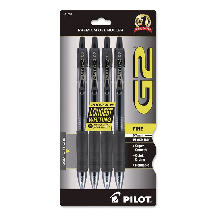 G2 Premium Gel Pen, Retractable, Fine 0.7 mm, Black Ink, Smoke/Black Barrel, 4/Pack