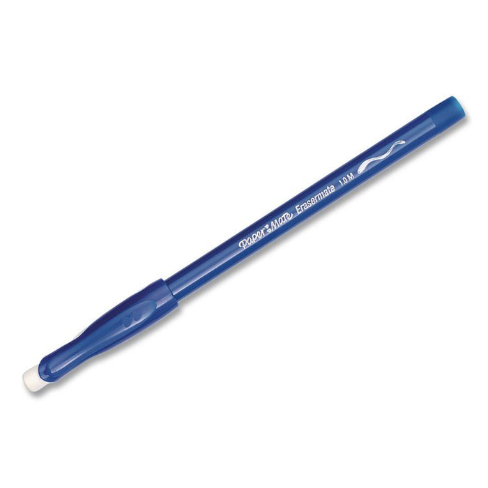 Eraser Mate Ballpoint Pen, Stick, Medium 1 mm, Blue Ink, Blue Barrel, 5/Pack