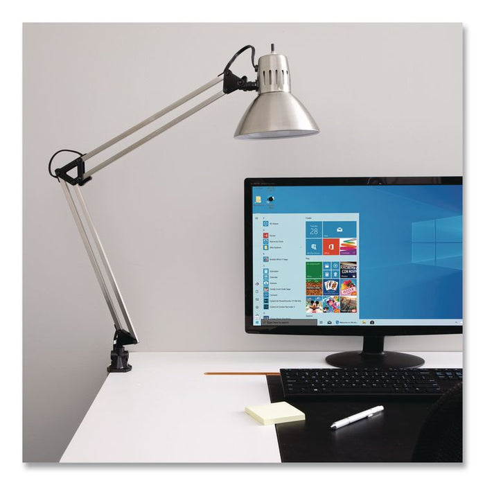 LED Desk Lamp Clamp Mount, Swing Arm, 34" High, Brushed Nickel/Black