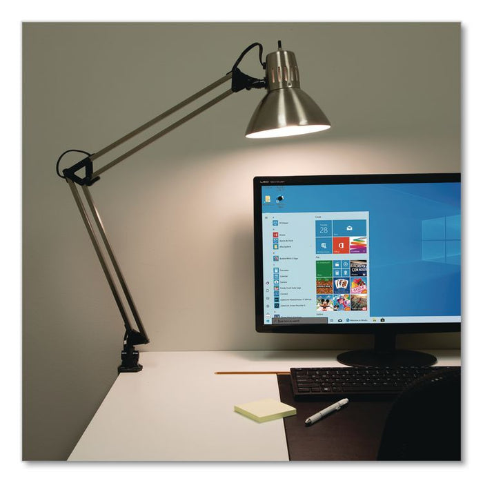 LED Desk Lamp Clamp Mount, Swing Arm, 34" High, Brushed Nickel/Black