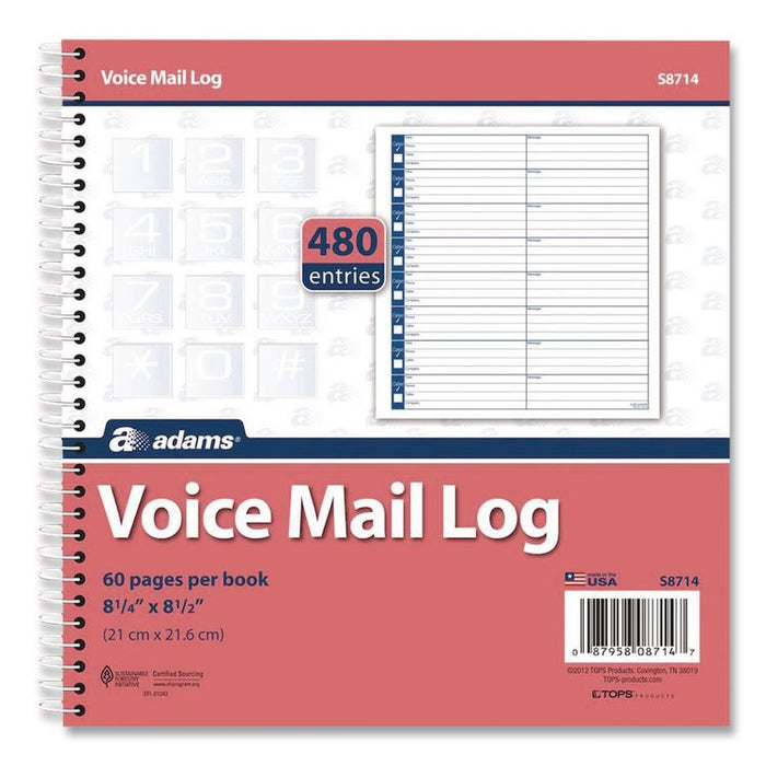 Voice Mail Log Books, One-Part (No Copies), 8.25 x 8.5, 8 Forms/Sheet, 480 Forms Total, 2/Pack