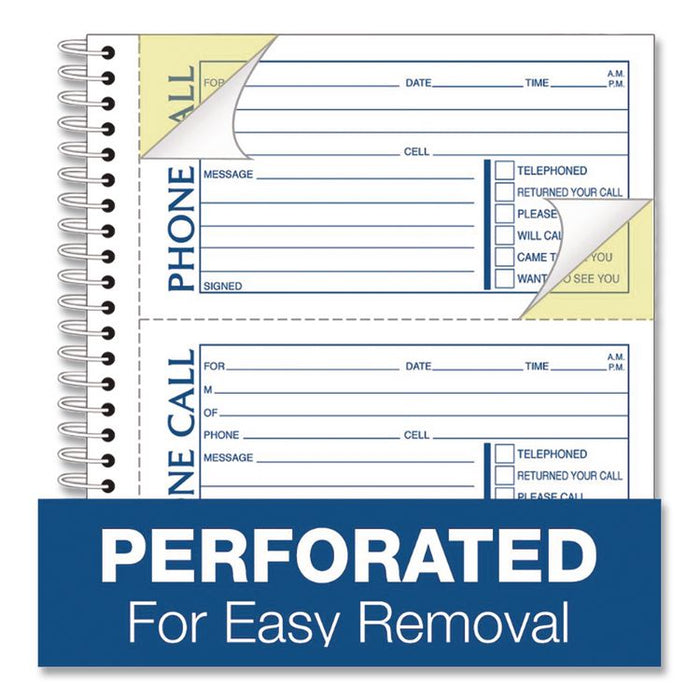 Wirebound Telephone Message Book, Two-Part Carbonless, 4.75 x 2.5, 4 Forms/Sheet, 400 Forms Total, 2/Pack