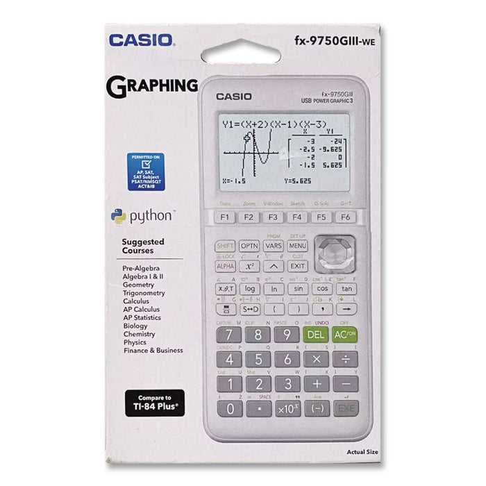 FX-9750GIII 3rd Edition Graphing Calculator, 21-Digit LCD, White