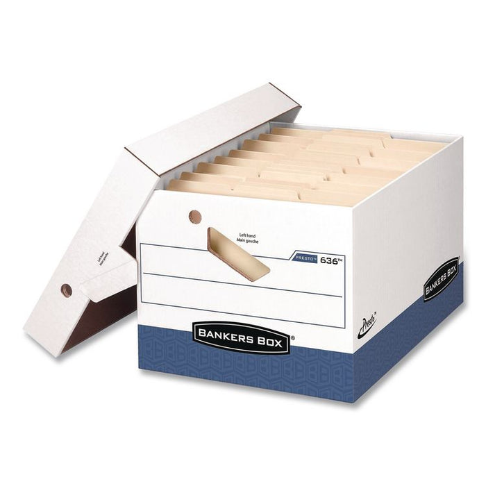 PRESTO Heavy-Duty Storage Boxes, Letter/Legal Files, 12 x 15 x 10, White/Blue, 4/Carton