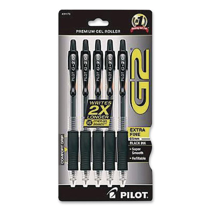 G2 Premium Gel Pen, Retractable, Extra-Fine 0.5 mm, Black Ink, Clear/Black Barrel, 5/Pack