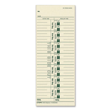 Time Clock Cards, Replacement for 30/1912R/10-800292, One Side, 3.5 x 9, 100/Pack