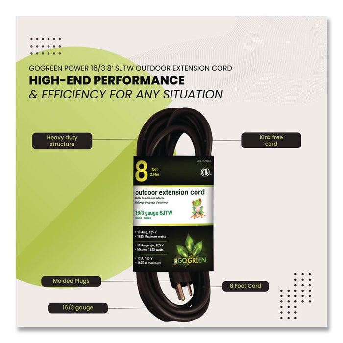 16 AWG Outdoor Extension Cord, 8 ft, 13 A, Black
