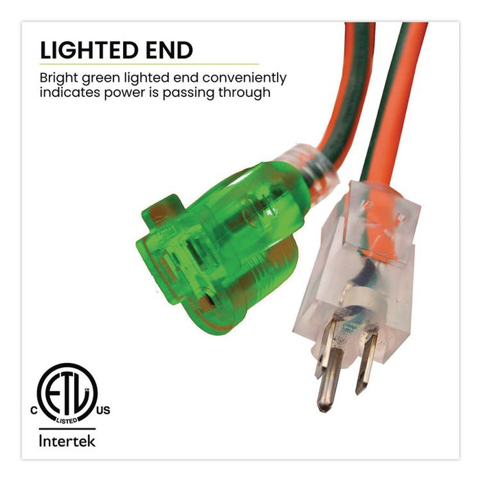 14 AWG Lighted End Heavy-Duty Extension Cord, 100 ft, 13 A, Orange/Black