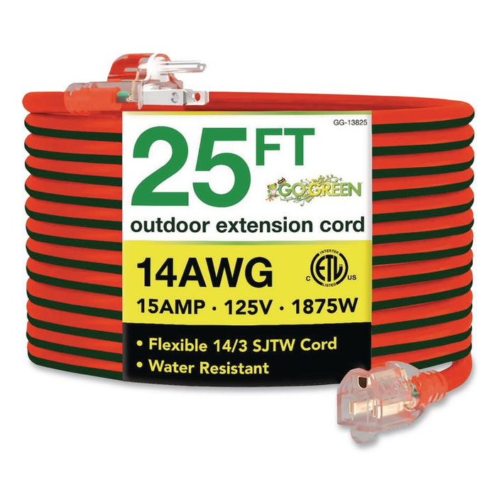 14 AWG Lighted End Heavy-Duty Extension Cord, 25 ft, 15 A, Orange/Black
