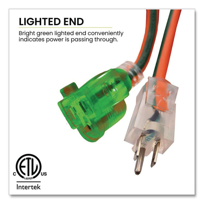 12 AWG Lighted End Heavy-Duty Extension Cord, 25 ft, 15 A, Orange/Black