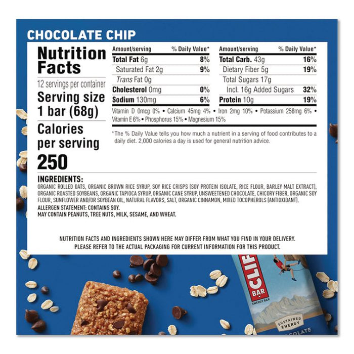 Energy Bar, Chocolate Chip, 2.4 oz Bar, 12/Box