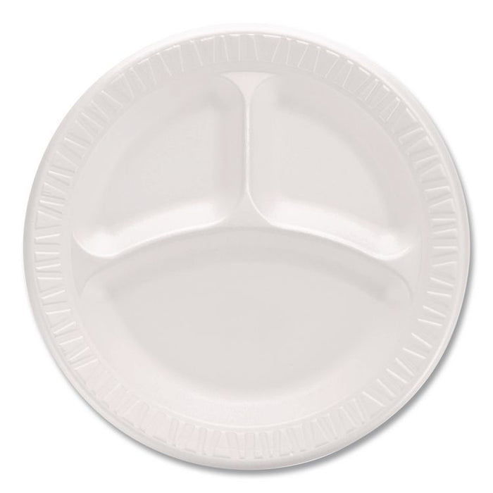 Mediumweight Foam Plates, 3-Compartment Plate, 9" dia, White, 125/Pack