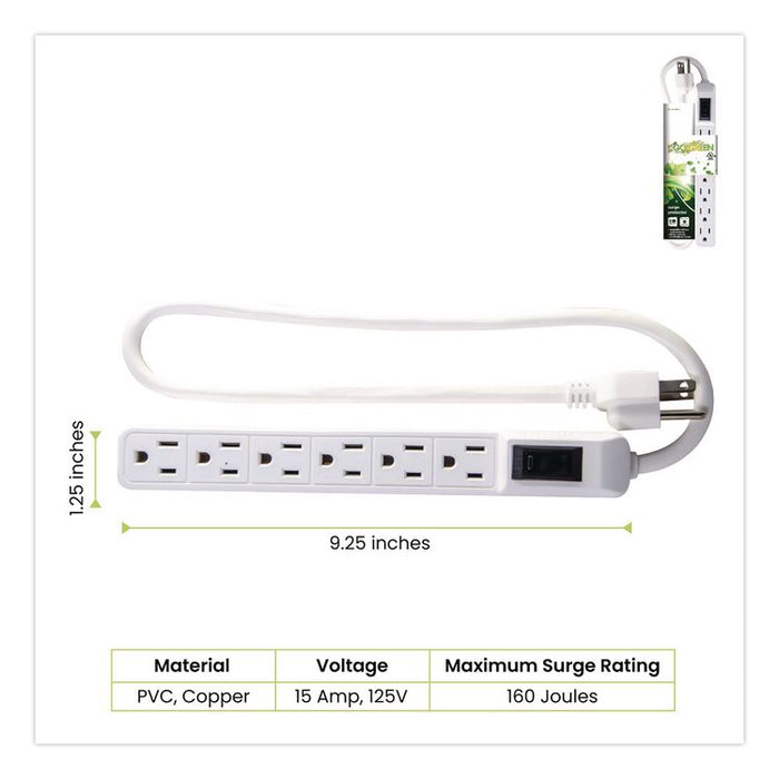 6 Outlet Mini Surge Protector, 2 ft Cord, 160 J, Black
