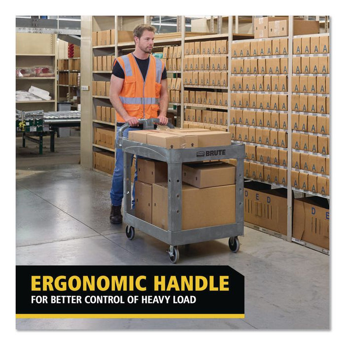 BRUTE Heavy-Duty Ergo Handle Utility Cart, Plastic, 2 Shelves, 750 lb Capacity, 26" x 55" x 33.25", Gray