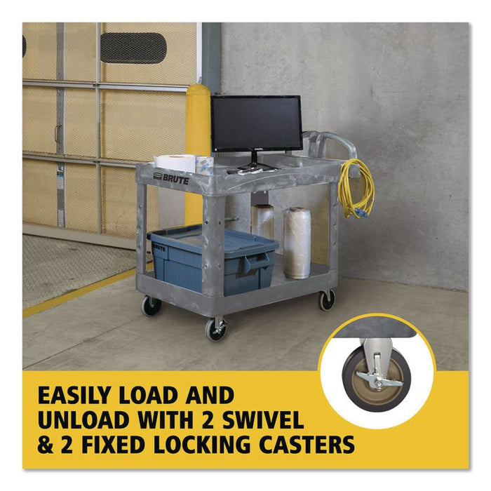 BRUTE Heavy-Duty Ergo Handle Utility Cart, Plastic, 2 Shelves, 750 lb Capacity, 26" x 55" x 33.25", Gray