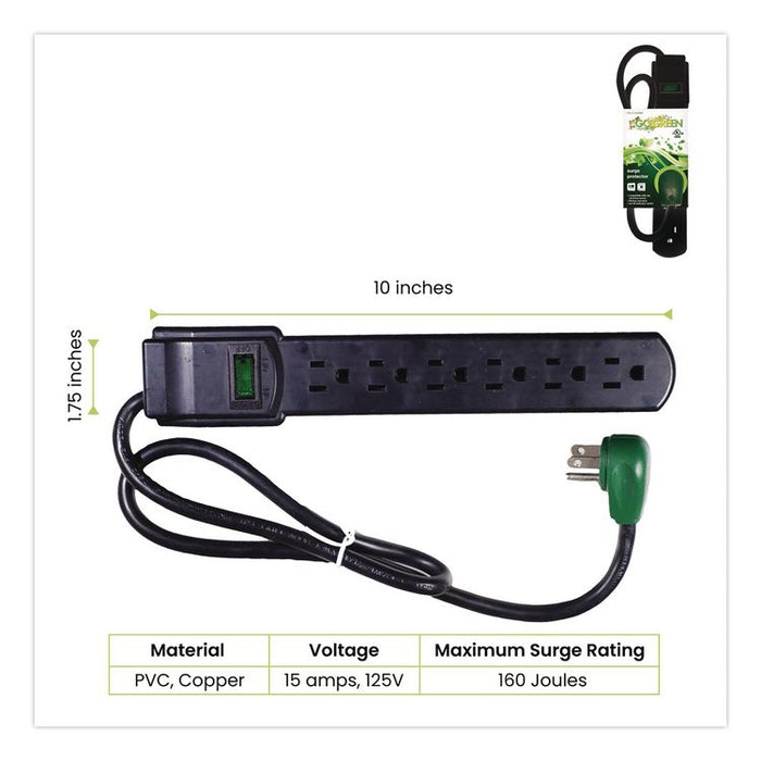 6 Outlet Surge Protector, 2.5 ft Cord, 160 J, Black
