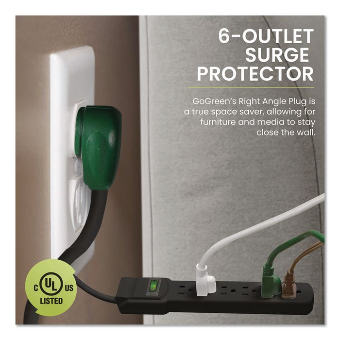 6 Outlet Surge Protector, 2.5 ft Cord, 160 J, Black