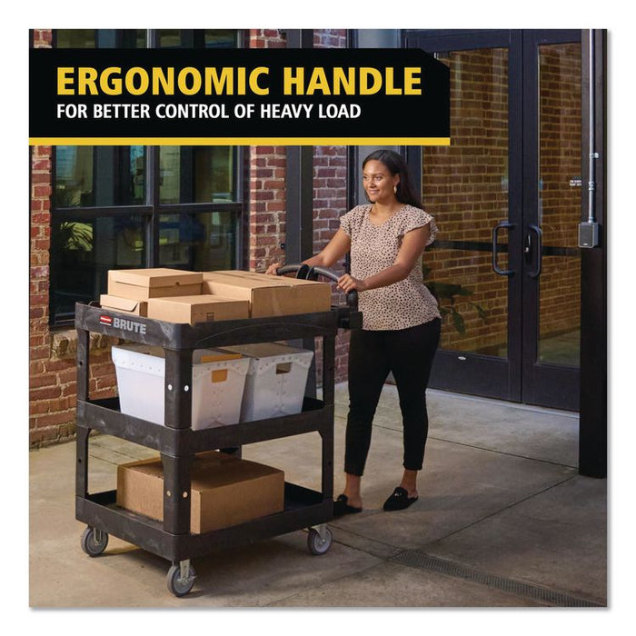 BRUTE 3-Shelf Heavy-Duty Ergo Lipped Utility Cart, Resin, 3 Shelves, 600 lb Capacity, 25.24" x 44" x 47", Black