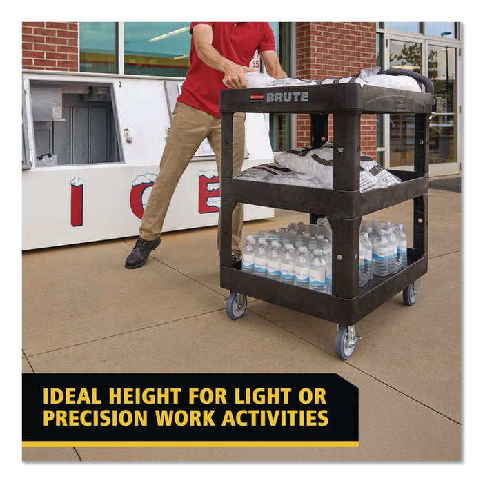 BRUTE 3-Shelf Heavy-Duty Ergo Lipped Utility Cart, Resin, 3 Shelves, 600 lb Capacity, 25.24" x 44" x 47", Black