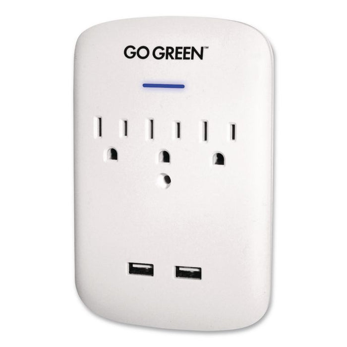 3 Outlet 2 USB Wall Tap, 735 J, White