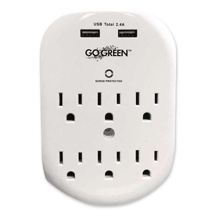 6 Outlet 4 USB Wall Tap, 735 J, White
