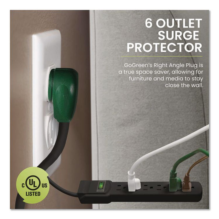 6 Outlet Surge Protector, 6 ft Cord, 250 J, Black