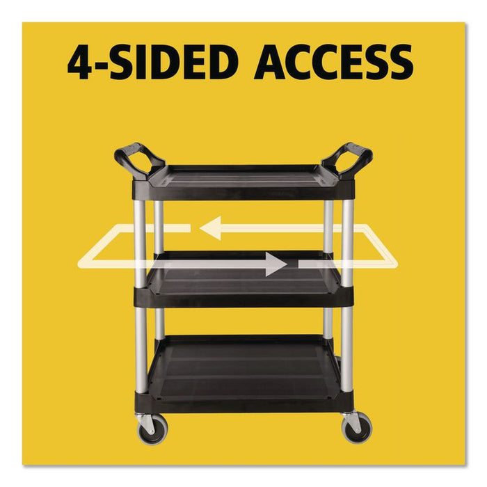 Three-Shelf Service Cart, Plastic, 3 Shelves, 200 lb Capacity, 18.63" x 33.63" x 37.75", Black