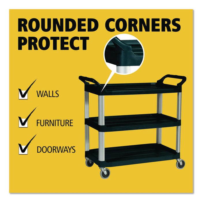 Xtra Utility Cart with Open Sides, Plastic, 3 Shelves, 300 lb Capacity, 40.63" x 20" x 37.81", Black
