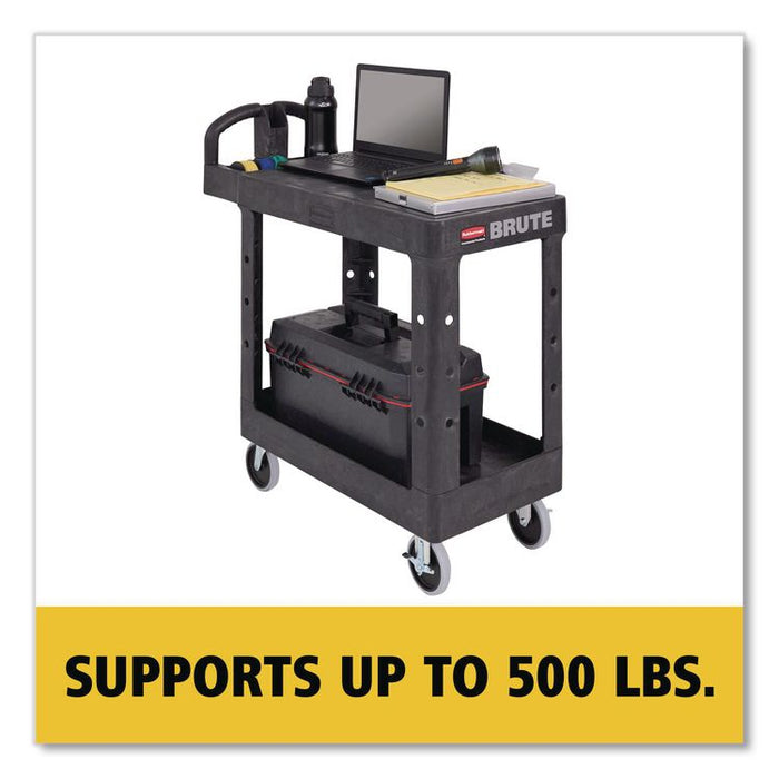 Flat Shelf Utility Cart, Plastic, 2 Shelves, 500 lb Capacity, 19.19" x 37.88" x 33.33", Black