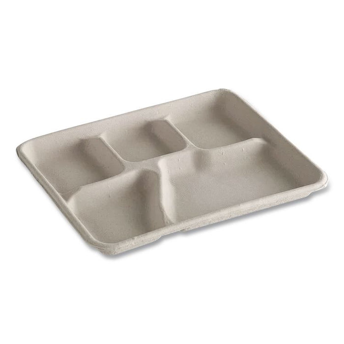 Savaday Molded Fiber Dinnerware, 5-Compartment Plate, Paper, 10.5" dia, White, 250/Carton