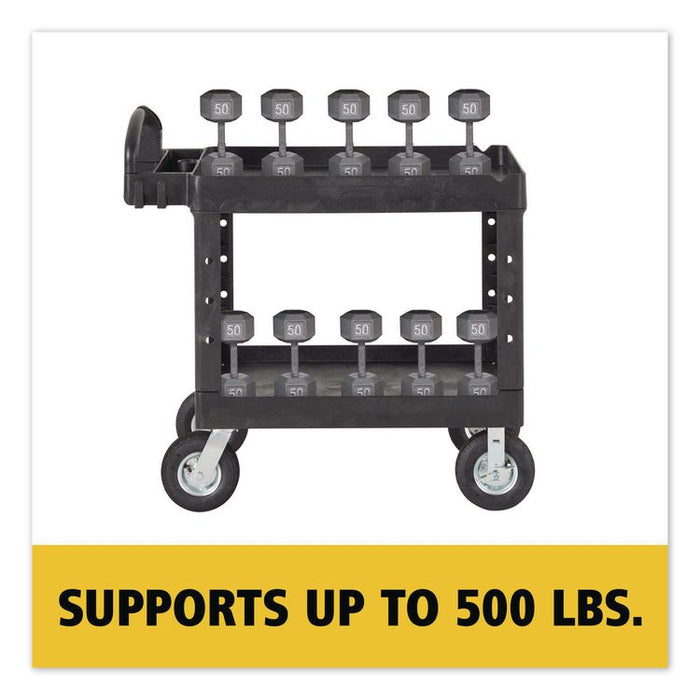 BRUTE Heavy-Duty Utility Cart with Lipped Shelves, Plastic, 2 Shelves, 500 lb Capacity, 25.88" x 45.25" x 37.13", Black
