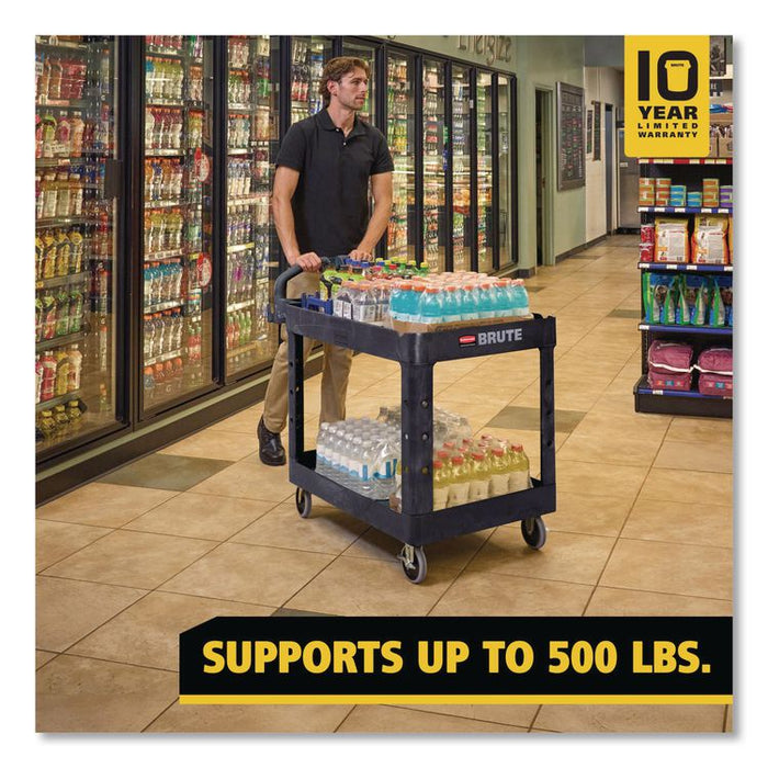 BRUTE Heavy-Duty Utility Cart with Lipped Shelves, Plastic, 2 Shelves, 500 lb Capacity, 25.9" x 45.2" x 32.2",  Black