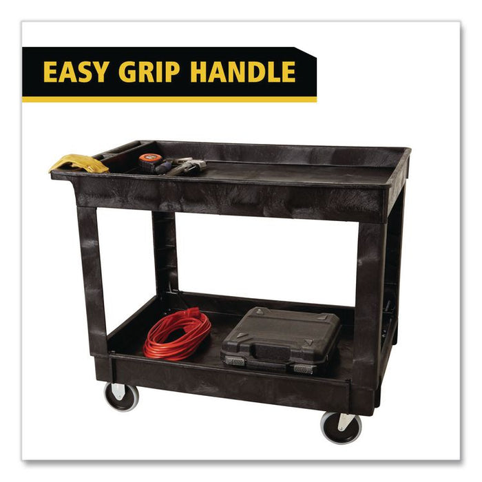 Heavy-Duty Flat-Handle Maintenance/Utility Cart, Plastic, 2 Shelves, 500 lb Capacity, 24" x 40" x 31.25", Black