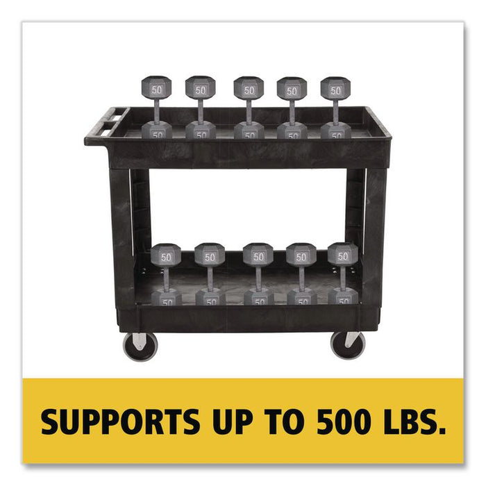 Heavy-Duty Flat-Handle Maintenance/Utility Cart, Plastic, 2 Shelves, 500 lb Capacity, 24" x 40" x 31.25", Black