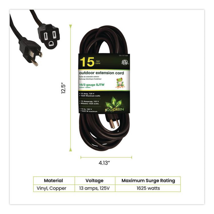 16 AWG Outdoor Extension Cord, 15 ft, 13 A, Black