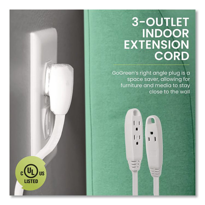 3 Outlet Indoor Extension Cord, 8 ft, 13 A, White