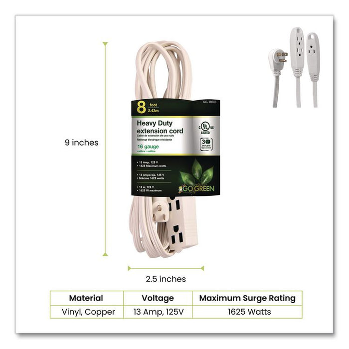3 Outlet Indoor Extension Cord, 8 ft, 13 A, White