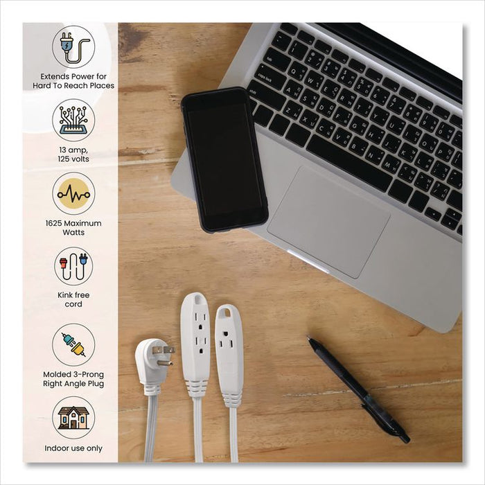 3 Outlet Indoor Extension Cord, 8 ft, 13 A, White