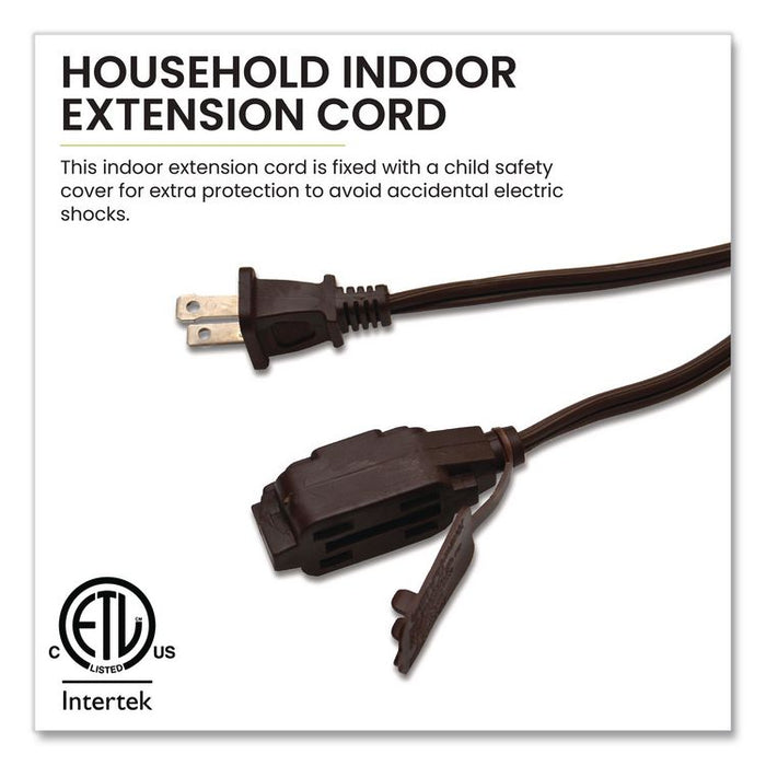 Household Extension Cord, 12 ft, 13 A, Brown, 3/Pack