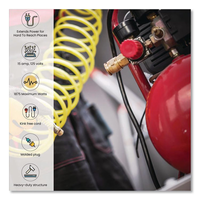 14 AWG Outdoor Extension Cord, 25 ft, 15 A, Black